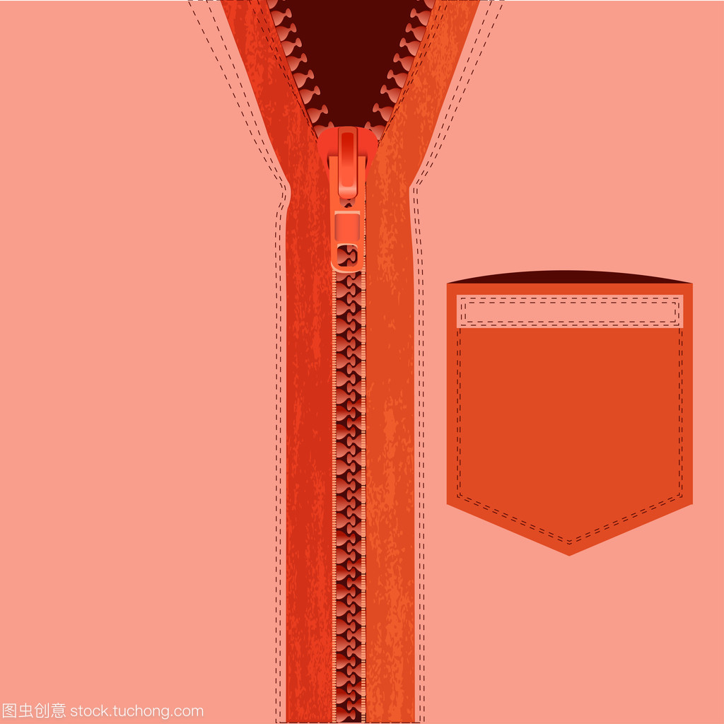 男裝橙色襯衫口袋和拉鏈。矢量